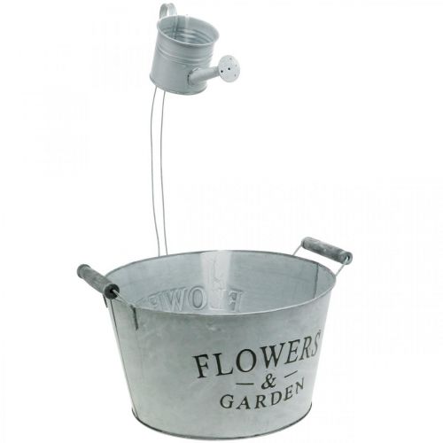 Prodotto Ciotola con annaffiatoio, decorazione da giardino, fioriera in metallo per piantare argento lavato bianco H41cm Ø28cm/Ø7cm