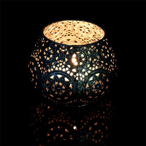Floristik24 Lanterna in metallo argento orientale Ø10cm H7,5cm 1p