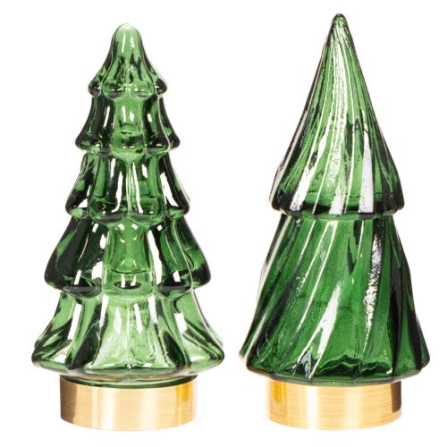 Albero di Natale in vetro con luci a LED, decorazione da tavolo, Natale, 13 cm, 2 pezzi | Floristik24.it