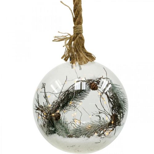 Floristik24 Sfera LED abete di neve all&#39;interno Ø20cm 40L timer bianco caldo