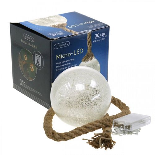 Floristik24 Sfera LED interna con effetto frost e corda Ø14cm 30L bianco caldo