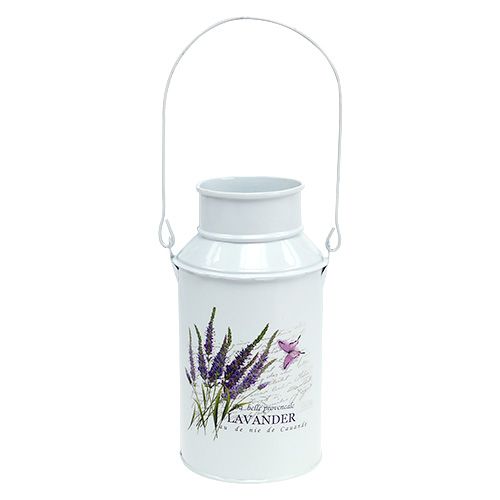 Floristik24 Bidone di latte bianco con motivo lavanda Ø6,8cm H18,5cm