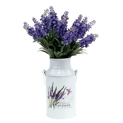 Floristik24 Bidone di latte bianco con motivo lavanda Ø6,8cm H18,5cm