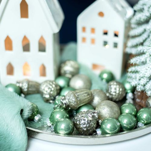 Floristik24 Mini decorazioni per alberi frutta autunnale e palline madreperla, argento antico vero vetro 3,4–4,4 cm 10 pezzi