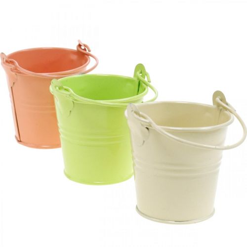 Floristik24 Mini secchiello in latta colori pastello assortiti decoro estivo Ø6cm H7cm 12pz