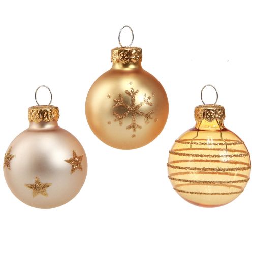 Floristik24 Mini palline per albero di Natale in vetro trasparente oro perlato Ø3cm 9 pz