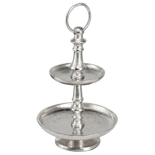 Floristik24 Mini alzata per torta decorazione in metallo argento Decorazione da tavolo a 2 livelli H22 cm