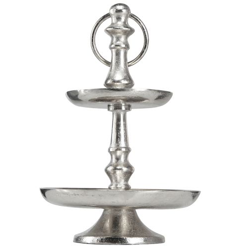 Floristik24 Mini alzata per torta decorazione in metallo argento Decorazione da tavolo a 2 livelli H22 cm