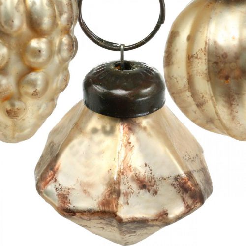 Floristik24 Mini mix di palline di vetro, diamante / palla / cono, decorazioni per alberi, aspetto antico Ø3–3,5 cm H4,5–5,5 cm 9 pezzi