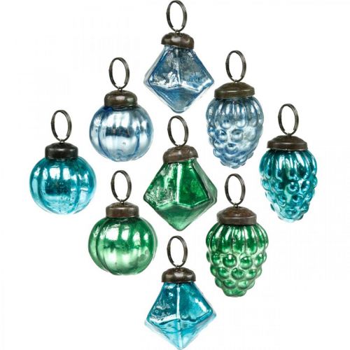 Floristik24 Mini pallina di vetro mix, diamante/sfera/cono, decorazione albero di Natale aspetto antico Ø3–3,5 cm H4,5–5,5 cm 9 pezzi