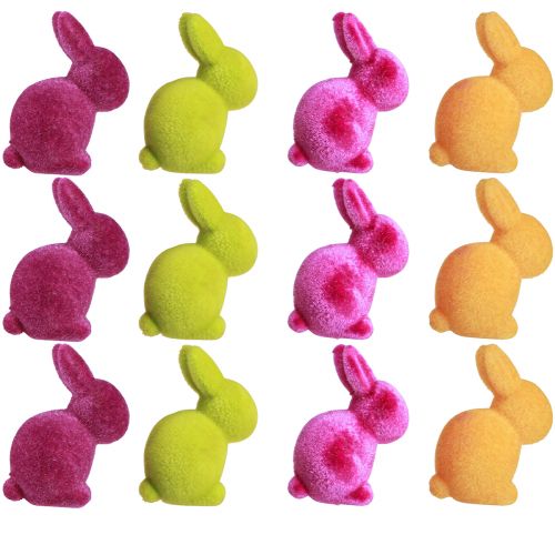 Prodotto Mini coniglietti colorati coniglietti pasquali floccati assortiti – 2a scelta – H6cm 12 pezzi