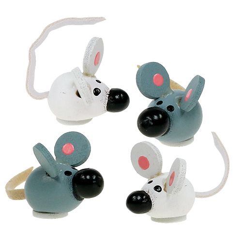 Floristik24 Mini mouse in legno bianco grigio 2cm 24p