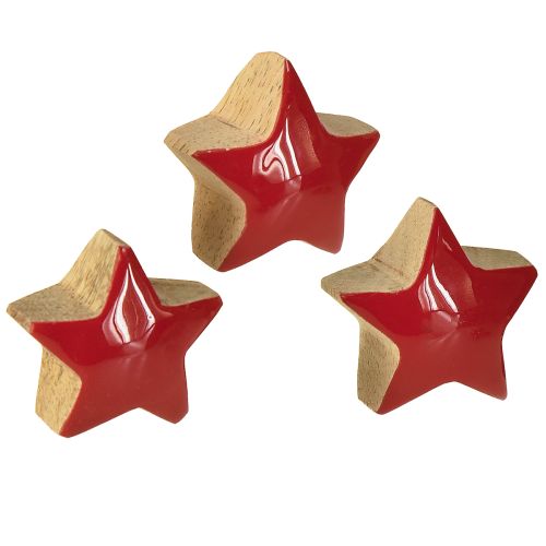 Mini stelle in legno di mango rosso, decorazione a dispersione, stelle in legno Ø3cm, 9 pezzi