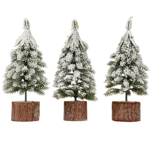 Prodotto Mini albero di Natale base in legno verde bianco Ø8cm H18cm 3 pezzi