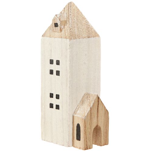 Prodotto Mini Villaggio Natalizio Decorazione in Legno Bianco Naturale H13/7cm 6 pz