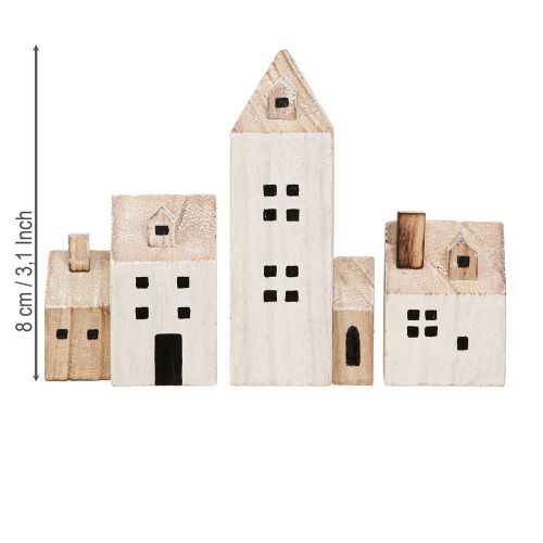 Prodotto Mini Villaggio Natalizio Decorazione in Legno Bianco Naturale H13/7cm 6 pz