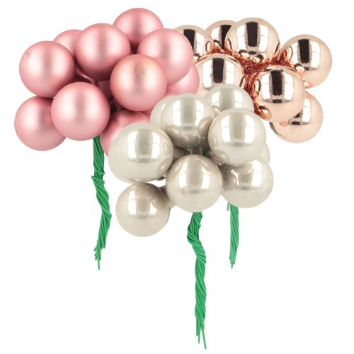 Mini palline di Natale in vetro specchio bacche rosa crema Ø20mm 140 pz