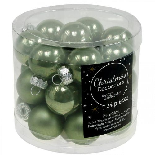 Floristik24 Mini palline di Natale in vetro verde lucido/opaco Ø2,5cm 24 pz