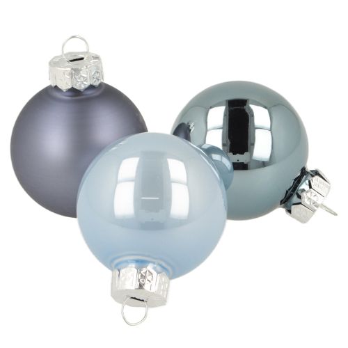 Mini palline di Natale in vetro blu opaco metallizzato Ø4cm 24 pezzi