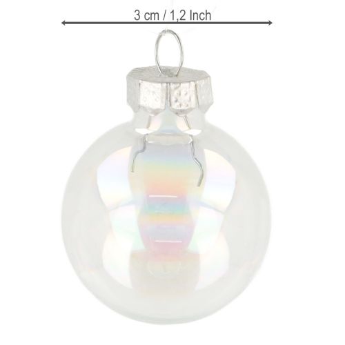 Prodotto Mini palline di Natale in vetro trasparente iridescente 3 cm 22 pezzi