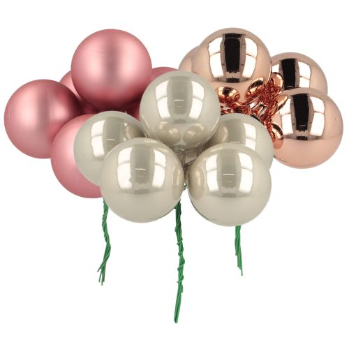 Mini palline di Natale in vetro rosa grigio filo Ø40mm 32 pz