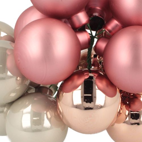 Prodotto Mini palline di Natale in vetro rosa grigio filo Ø40mm 32 pz