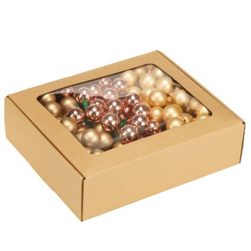 Prodotto Mini palline di Natale su filo di vetro oro rosa Ø25mm 140 pezzi