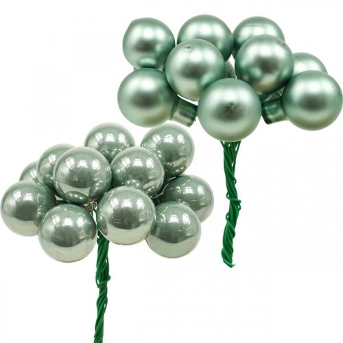 Floristik24 Mini palline di Natale su filo di menta specchio bacche 20mm 140p