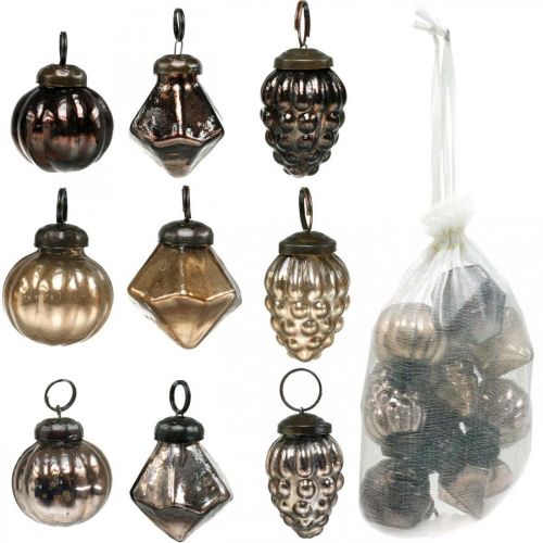Floristik24 Mini palle di Natale, diamante / palla / cono, mix di ciondoli in vetro, aspetto antico Ø3–3,5 cm H4,5–5,5 cm 9 pezzi
