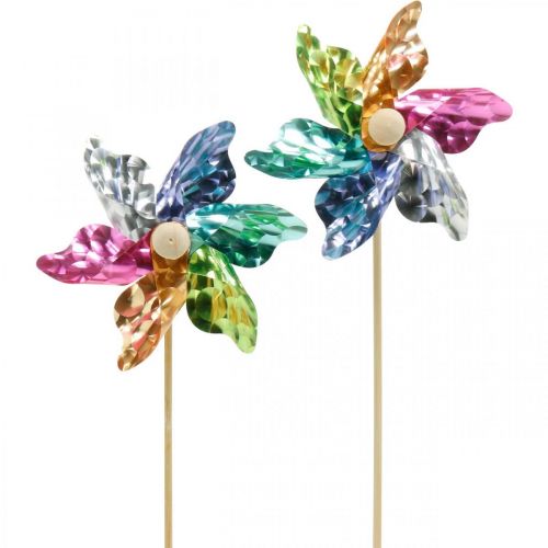 Floristik24 Mini girandola, decorazione per feste, mulino a vento su un bastone, colorata, decorazione per il giardino, fioriere Ø8,5cm 12 pezzi