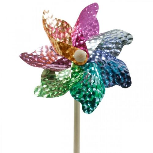 Mulino a vento, decorazione estiva, girandola su un bastoncino, colorato, decorazione per feste di compleanno per bambini Ø16cm 4 pezzi