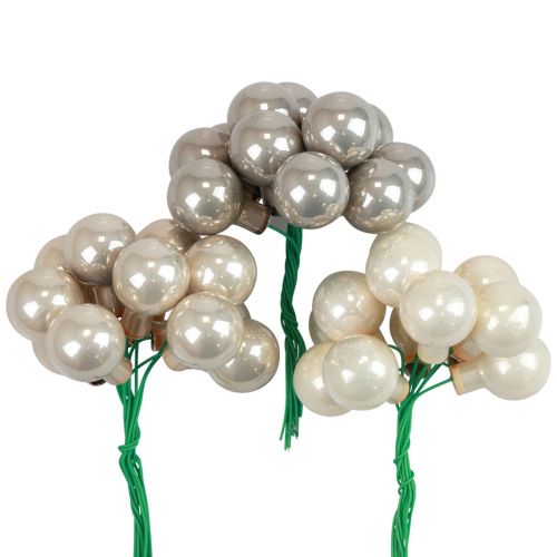 Floristik24 Mini palline di Natale bacche di vetro specchiato grigio crema Ø25mm 140pz