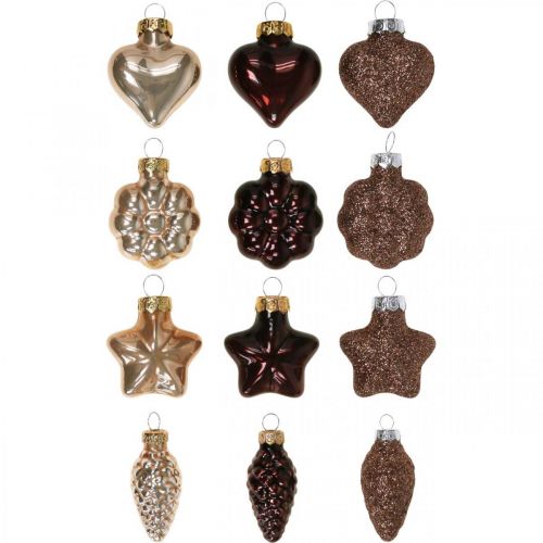 Floristik24 Mini decorazione per albero di Natale mix di vetro marrone assortito 4 cm 12 pezzi