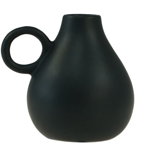 Mini vaso in ceramica manico nero decoro ceramica H8,5 cm