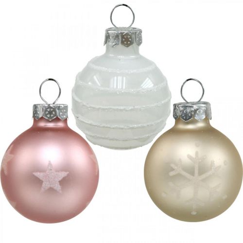 Floristik24 Mini palline di Natale panna, rosa, bianco vero vetro Ø3cm 9pz