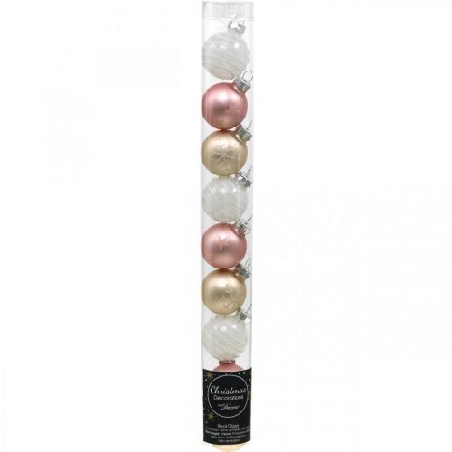 Prodotto Mini palline di Natale panna, rosa, bianco vero vetro Ø3cm 9pz