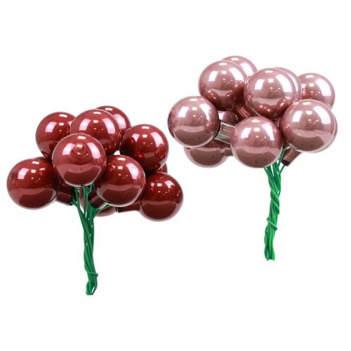 Floristik24 Mini palline di Natale in filo di vetro rosa bordeaux Ø2,5 cm 140 p