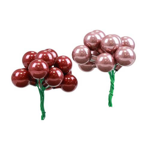 Floristik24 Mini palline di Natale filo di vetro rosa bordeaux Ø2cm 140pz