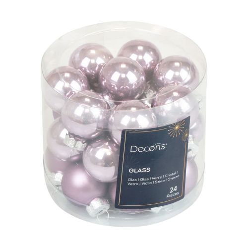 Floristik24 Mini palline di Natale in vetro lilla viola lucido/opaco Ø2,5cm 20 pz