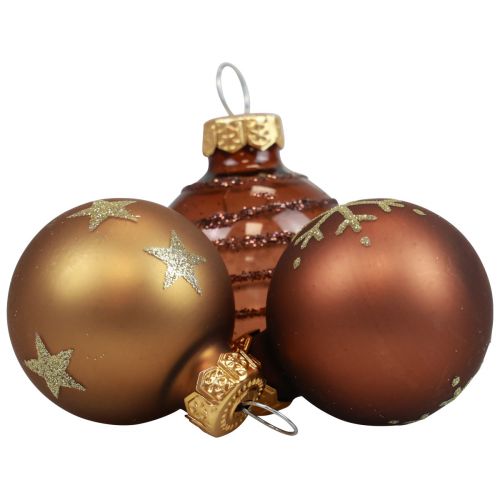 Floristik24 Mini palline di Natale in vetro palline di vetro marrone oro Ø3cm 9pz