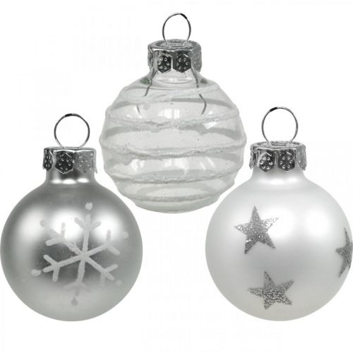 Floristik24 Mini palline di Natale bianche, argento vero vetro Ø3cm 9pz