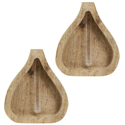 Prodotto Mini vaso provetta in vetro trasparente decorazione legno naturale H17cm 2 pezzi