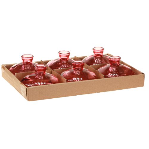 Prodotto Mini vasi in vetro a forma di bulbo piatto rosa tinto Ø9cm H6cm 6 pezzi
