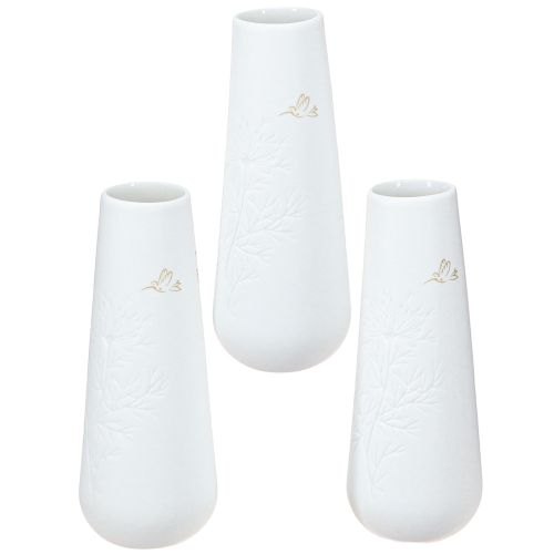 Vaso in porcellana bianco con motivo oro – Elegante vaso per fiori in set da 3 H12cm 3 pz.