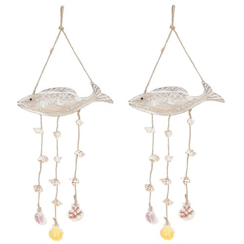 Prodotto Mobile in legno marittimo conchiglie di pesce bianco naturale L20cm 2pz