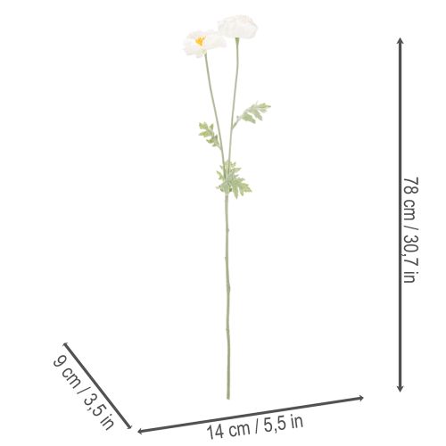 Papavero artificiale, bianco, stelo lungo, 78 cm, 3 pezzi | Floristik24.it