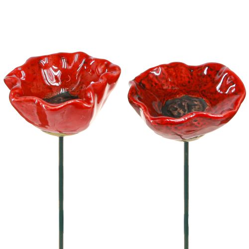 Floristik24 Tappo decorativo per fiori in ceramica papavero rosso papavero 5 cm 8 pz
