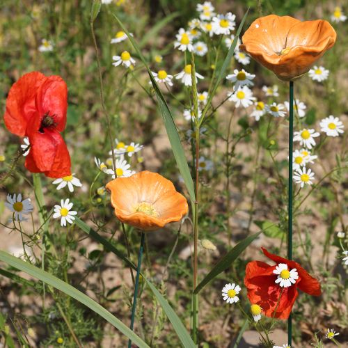 Prodotto Paletto per fiori di papavero, fiore in ceramica, amorevolmente dettagliato, per eleganti accenti da giardino, 42 cm, 4 pezzi