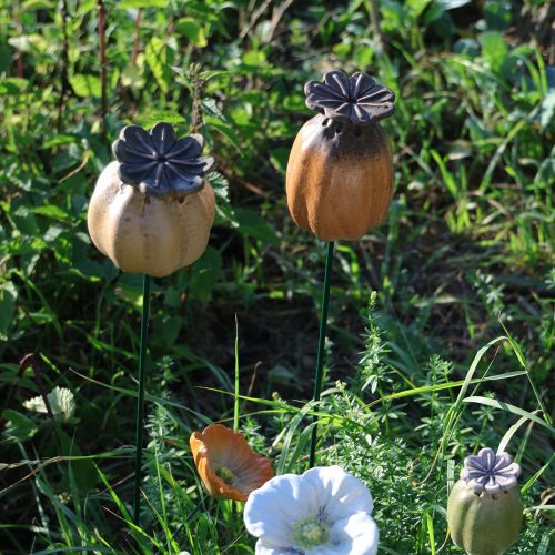 Prodotto Decorazione da giardino Capsule di papavero artificiali su bastoncino per giardino, aiuole o balconi, 60 cm, 2 pezzi