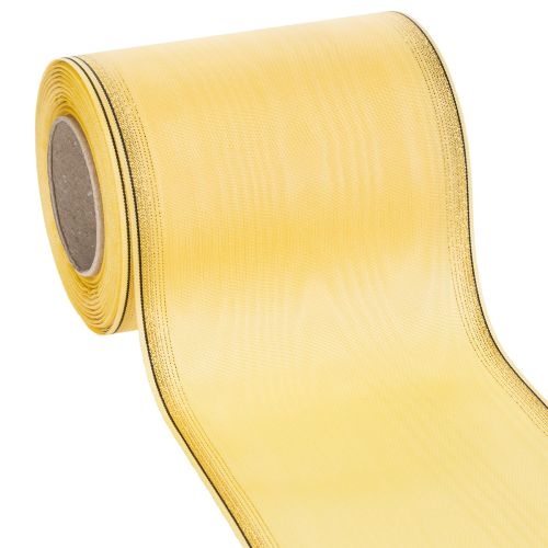 Floristik24 Nastro per ghirlanda in moiré, giallo con bordo dorato, 125 mm x 25 m - Nastro da lutto di alta qualità, nastro decorativo, nastro per fiocchi